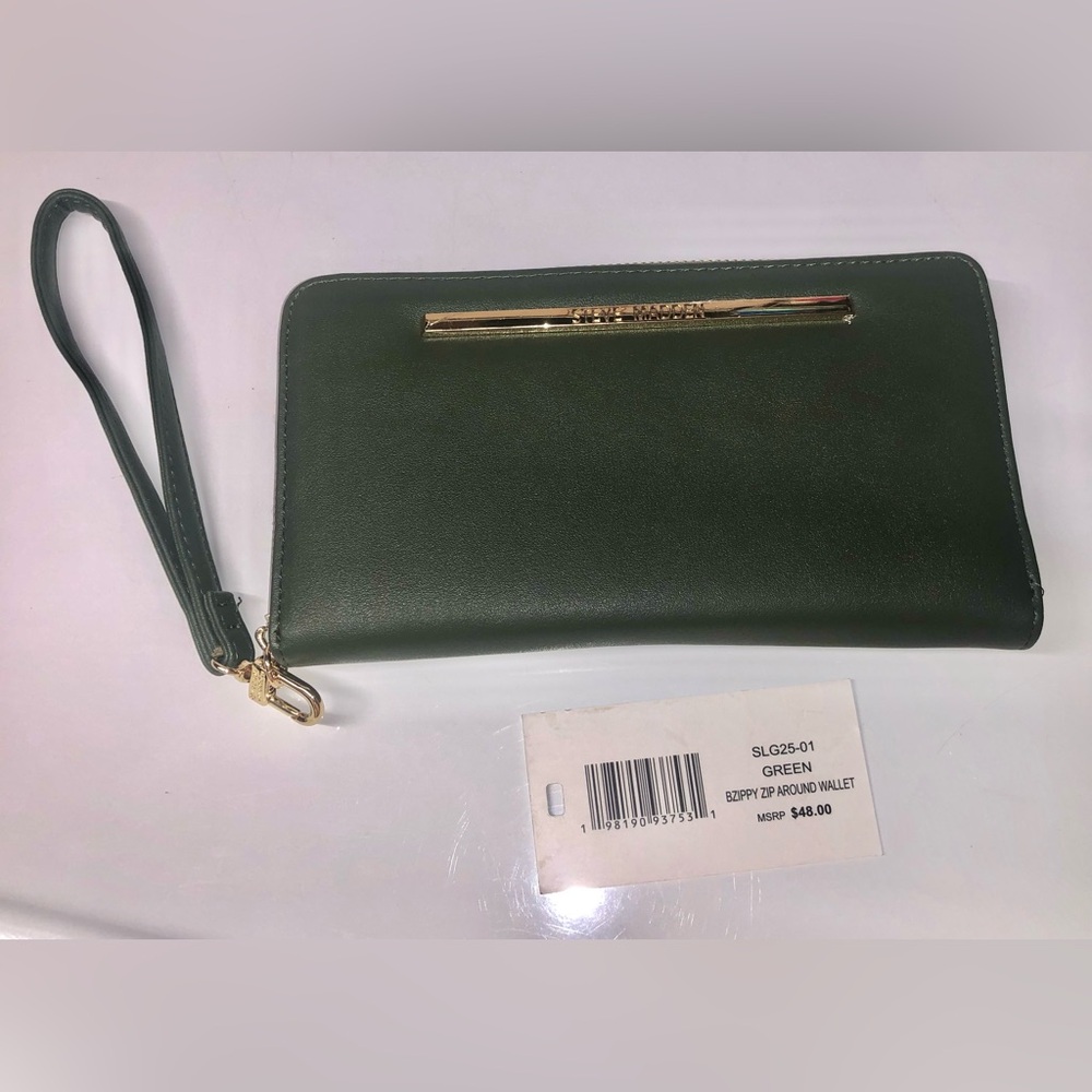Steve Madden Green Zip-Around Wristlet with Gold Accent
